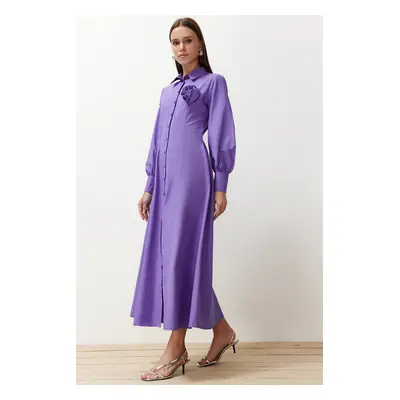 Trendyol Purple Flower Detailed Woven Shirt Dress