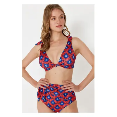 Trendyol Geometric Patterned Bralette Knotted Bikini Top