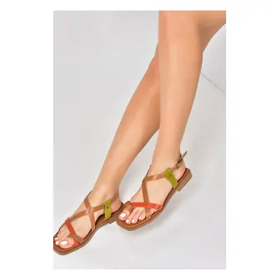 Fox Shoes Women's Multi Genuine Leather Flip-Flops Sandals