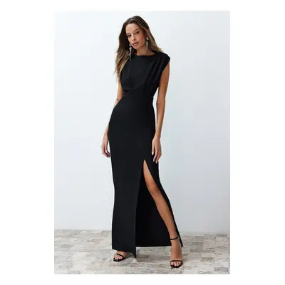 Trendyol Black Padded Woven Long Elegant Evening Dress