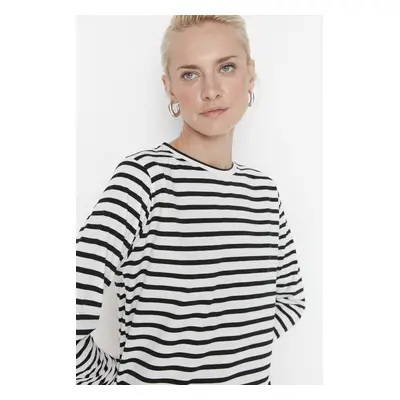 Trendyol White Striped Basic Knitted T-shirt