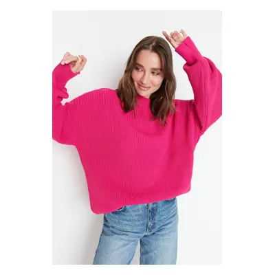 Trendyol Fuchsia Wide Fit Crew Neck Pletený svetr