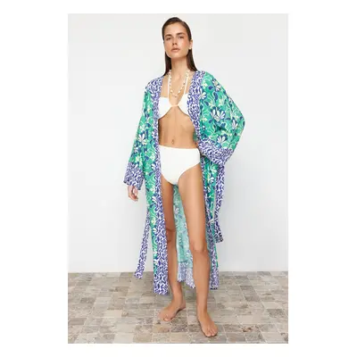 Trendyol Ethnic Patterned Belted Maxi Woven Kimono & Kaftan