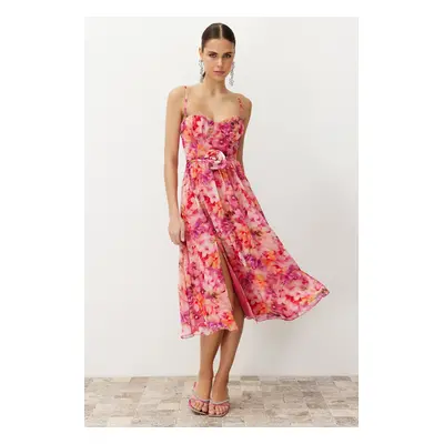 Trendyol Multicolored A-Line Rose Detailed Woven Dress