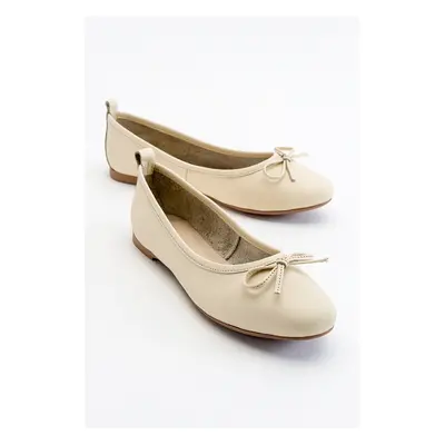 LuviShoes Women's Flat Shoes with Beige Genuine Leather Ecru.