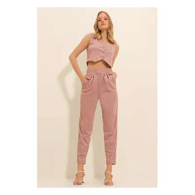 Trend Alaçatı Stili Women's Powder Pink High Waist Carrot Pants