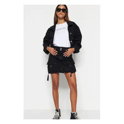 Trendyol Black Cargo Pocket Detailed High Waist Mini Denim Skirt