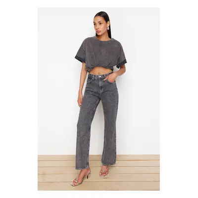 Trendyol Gray High Waist Wide Leg Jeans