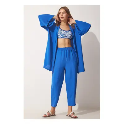 Happiness İstanbul Women's Dark Blue Kimono Pants Suit