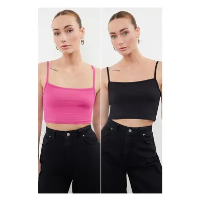 Trendyol Black-Fuchsia Pack Polyamide Content Strappy Crop Fitted Flexible Knitted Undershirt