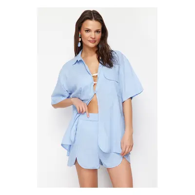 Trendyol Blue Woven Shirt Shorts Set