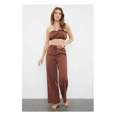 Trendyol Brown Weaving 100% Cotton Blouse Trousers Beach Set