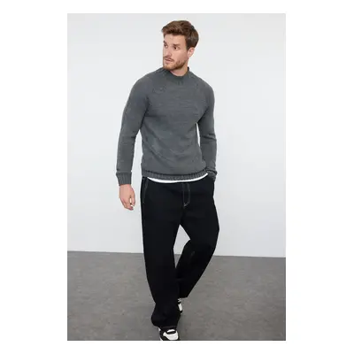 Trendyol Anthracite Slim Fit Slim Cut Half Turtleneck Raglan Sleeve Plain Basic Knitwear Sweater