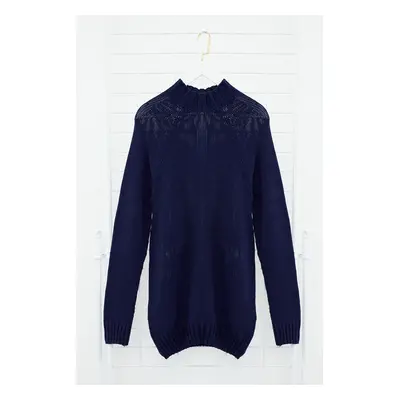 Trendyol Navy Blue Slim Fit Slim Cut Half Turtleneck Raglan Sleeve Plain Basic Knitwear Sweater