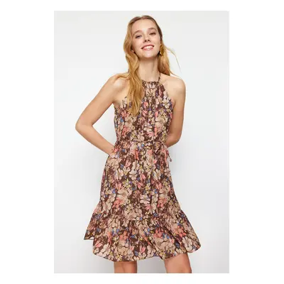 Trendyol Multicolor Floral Halter Neck A-line Tie Detailed Mini Woven Dress