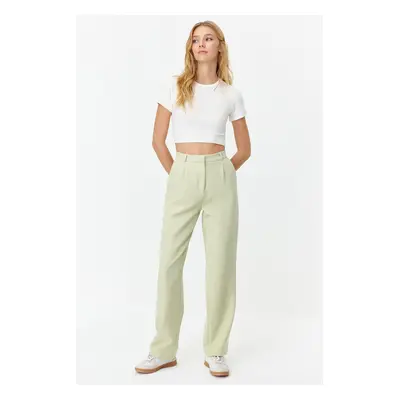 Trendyol Mint Straight/Straight Cut Pleated Woven Fabric Trousers