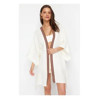 Trendyol Ecru Belted Maxi Woven Muslin Kimono&Kaftan