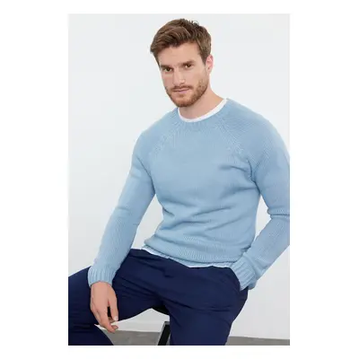 Trendyol Blue Slim Fit Slim Cut Crew Neck Raglan Sleeve Basic Knitwear Sweater