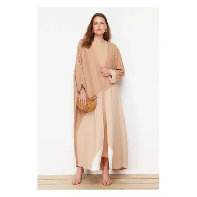 Trendyol Camel Color Blocked Long Woven Cap & Abaya