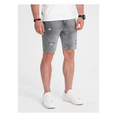 Ombre Men's denim short shorts with holes - gray