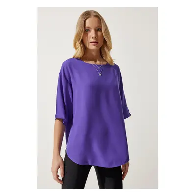 Happiness İstanbul Women's Purple Crew Neck Flowy Viscose Blouse