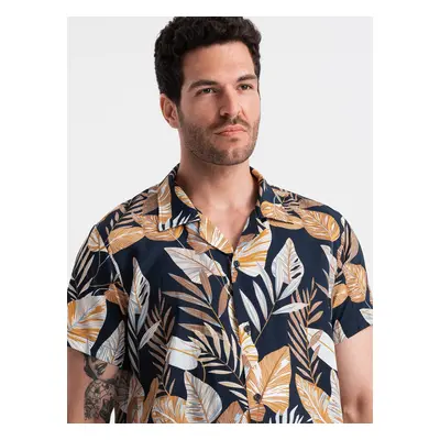 Ombre Viscose patterned men's short sleeve shirt - leaves OM-SHPS