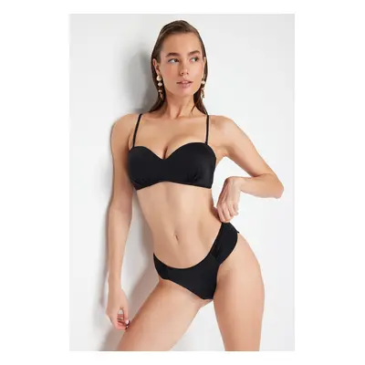 Trendyol Black Gathered Brazilian Bikini Bottom