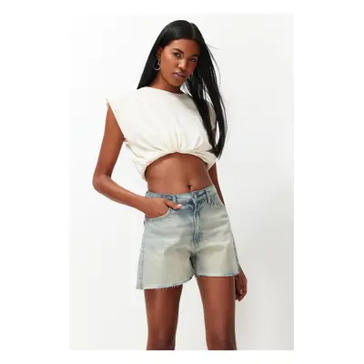 Trendyol Blue Wash Effect Denim Shorts & Bermuda