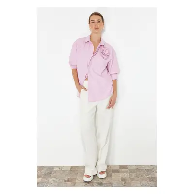 Trendyol Limited Edition Pink Striped Rose Detailed Woven Shirt