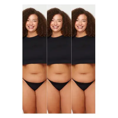 Trendyol Curve Black 3-Pack Cotton Plus Size String Panties