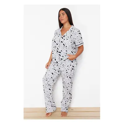 Trendyol Curve Gray Shirt Collar Knitted Pajama Set