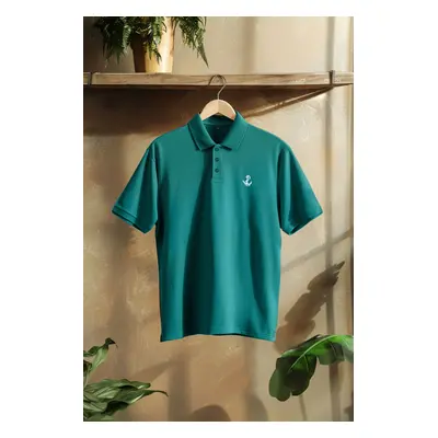 Trendyol Emerald Green Regular Cut 100% Cotton Embroidered Polo Neck T-shirt