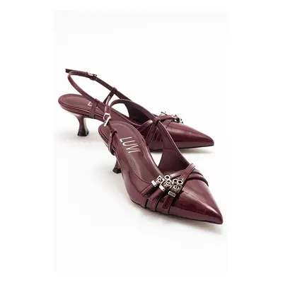 LuviShoes WOSS Burgundy Patent Leather Belt Detail Women's Heeled Shoes