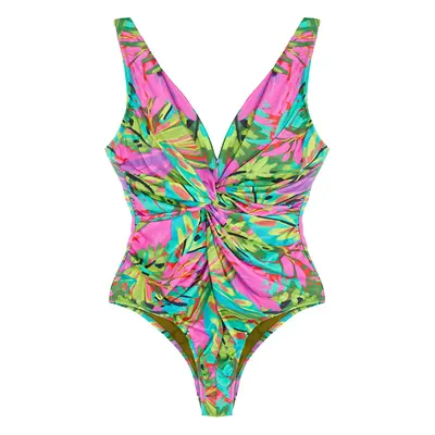 Trendyol Curve Multicolored Tropical Patterned V-Neck Knotted Swimsuit