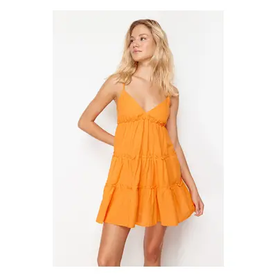 Trendyol Orange Mini Woven Ruffled 100% Cotton Beach Dress