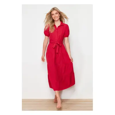 Trendyol Fuchsia Wide Cut Shirt Collar Maxi Woven Dress