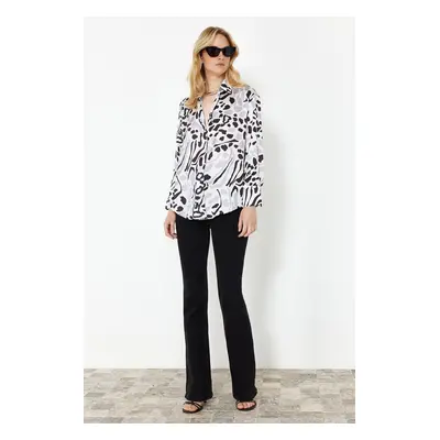 Trendyol Ecru Patterned Satin Fabric Oversize Wide Fit Woven Shirt