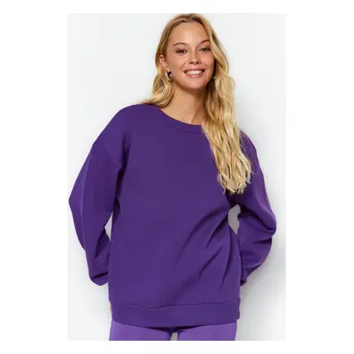 Trendyol Purple Oversize/Comfortable fit Basic Crew Neck Thick/Polarized Knitted Sweatshirt