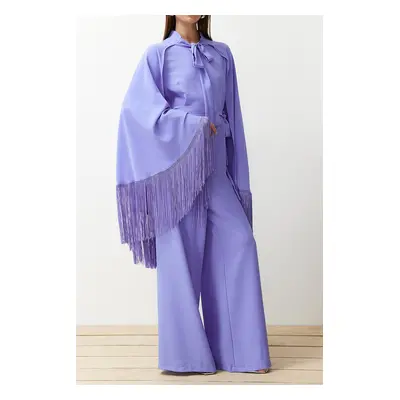 Trendyol Lilac Tassel Cape-Jumpsuit Evening Dress Set