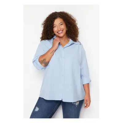 Trendyol Curve Light Blue Boyfriend Woven Shirt