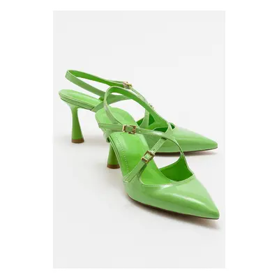 LuviShoes Pistachio Green Patent Leather Women's Pointed Toe Thin Heeled Shoes