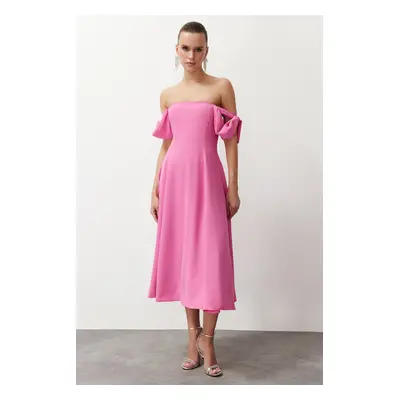 Trendyol Pink A-Line Carmen Collar Woven Dress