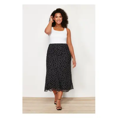 Trendyol Curve Black Polka Dot Herringbone Woven Skirt