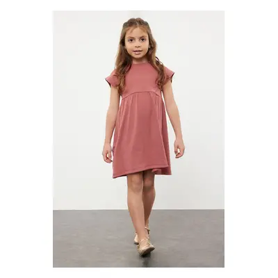 Trendyol Dusty Rose Girl's Ruffle Short Sleeve Knitted Dress