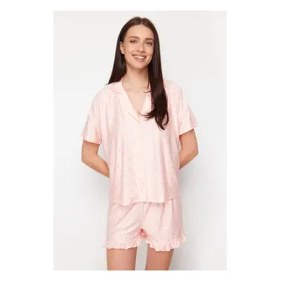 Trendyol Salmon Polka Dot Frill Detailed Knitted Pajamas Set