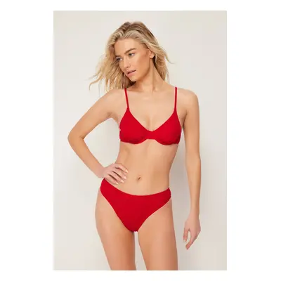 Trendyol Red Balconette Textured Bikini Top