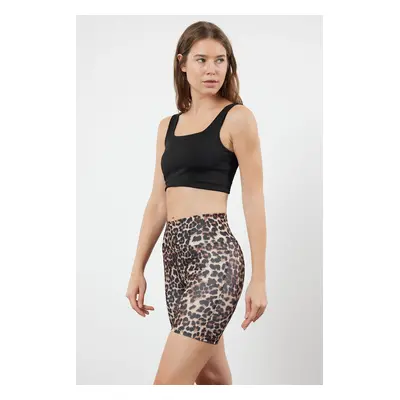 Trendyol Leopard Wide Waist Elastic Push Up and Extra Fitting Knitted Sports Shorts Tights