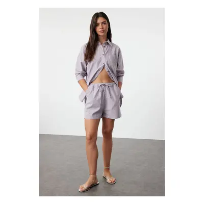 Trendyol Lilac Linen Blend Elastic Waist Striped Shorts