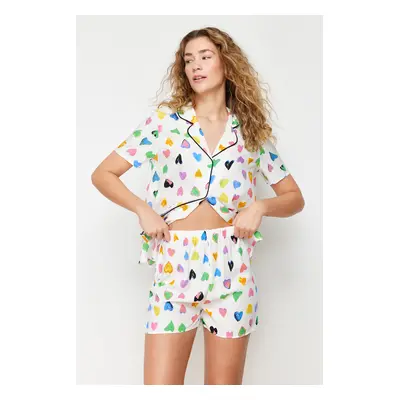 Trendyol Multicolored Heart Piping Detailed Viscose Woven Pajama Set