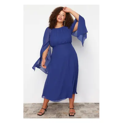 Trendyol Curve Saks Cape Sleeve Maxi/Long-Length Lined Chiffon Woven Plus Size Dress